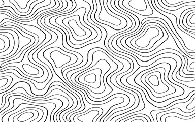 Fototapeta premium Minimalist abstract topographic contour pattern, smooth flowing elevation lines forming organic shapes, monochrome black lines on a light gray background