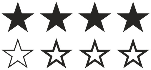 Obraz premium Star rating icon set, customer product review symbols, black five star rating flat icons, quality feedback indicators, user review graphics,