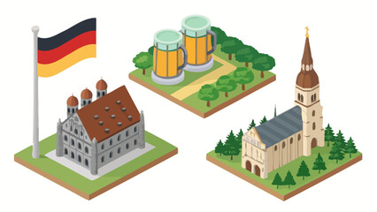Fototapeta premium An illustration of German culture featuring a flag, brewery, castle, and church.