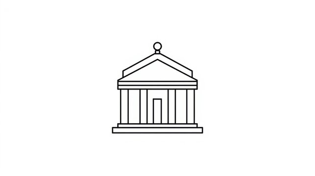 Simple line drawing of a classic building with columns and triangular roof on white background