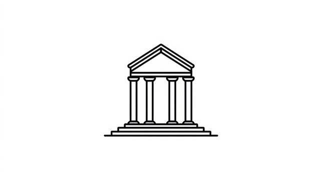 Simple line drawing of a classic building with columns and triangular roof on a white background