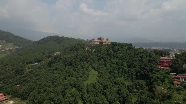 Drone View of Tibetan Buddhist Gumba in Kathmandu Valley