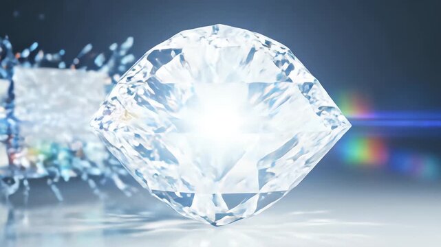 Abstract 3D animation of a binary code stream entering a transparent cube and transforming into a brilliant diamond