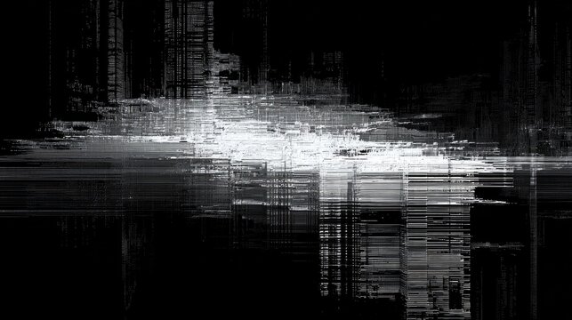 Abstract glitch background with dark negative space and chaotic patterns  