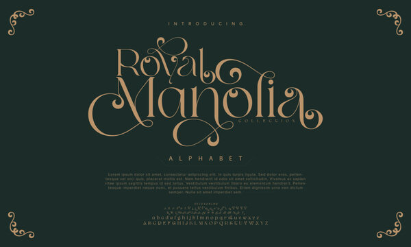 Royal Manolia Elegant Modern beauty font alphabet logo. Typography beautiful luxury minimal elegant serif fonts fashion wedding vintage retro logos. vector illustration