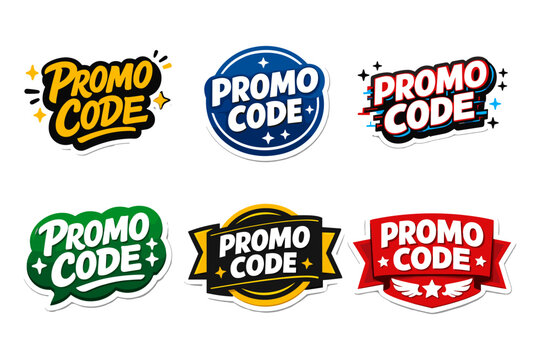 Collection of diverse promo code stickers for marketing and sales promotions