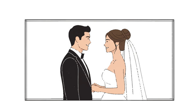 Bride and Groom Side View Wedding Ceremony Illustration in Elegant Vector Style