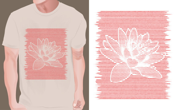 water lily flower t shirt print design. print on demand vector illustration nice line art effect red color water lily or lotus flower t shirt print design for light and dark color background.	