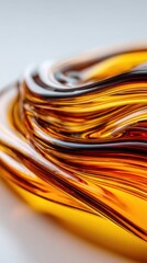 Close macro of dark crude oil swirling inside a clear glass bottle shows viscous waves with golden highlights and rich textures.