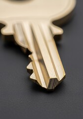Macro shot of newly cut key s teeth and grooves with crisp edges and blurred background lighting