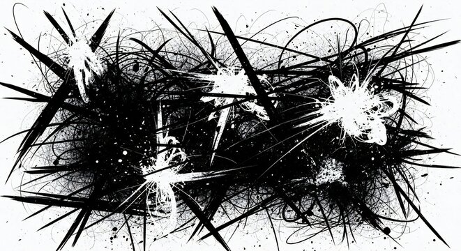Abstract black grey chaotic texture on a transparent background