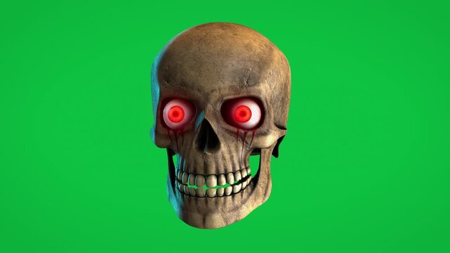 Haunted Skull Horror Visual on Green Screen Background