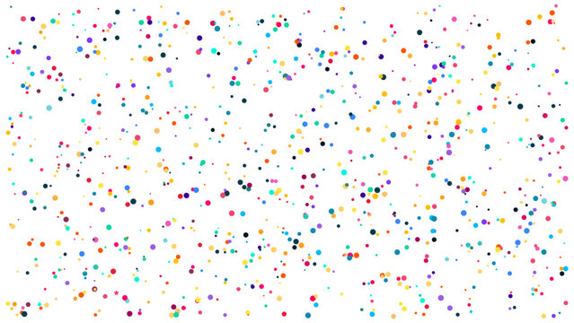 Abstract colorful circle particle background on white with scattered vibrant dots, festive confetti pattern for celebration, modern digital design, banner, UI, cover and vector illustration