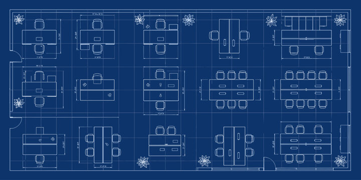 Office Layout Blueprint: Detailed Overhead Plan for Modern Workspace Design