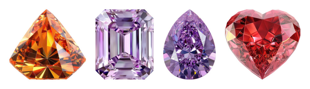 PNG Colorful gemstones in various shapes on transparent background