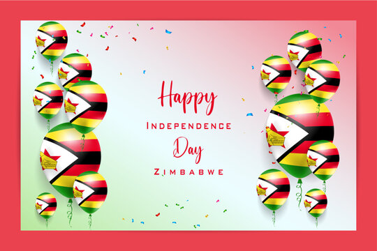 High quality 3D balloon flag card for Zimbabwe Independence Day, featuring bold national colors and festive elements, perfect for patriotic celebrations, events and promotional materials.