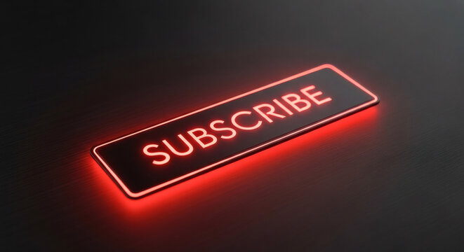 A glowing red subscribe button on a dark background