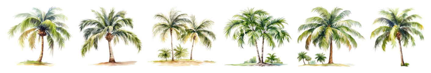 Fototapeta premium PNG Tropical palm trees watercolor illustration, transparent background