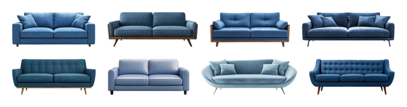 PNG Stylish blue sofas collection, transparent background
