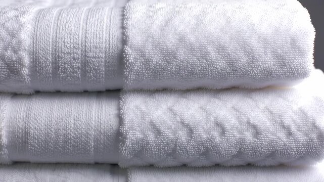 Towels Neatly Folded in a Stack Showing Soft White Cotton Fabric