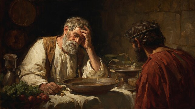 Jacob grieving at home after hearing of Simeon&rsquo;s captivity