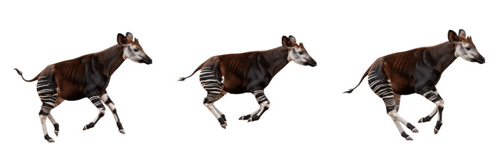 Set Majestic Okapi Running and Walking Wild Jungle Animals Collection Isolated On White Background PNG © AADi