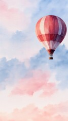 Obraz premium Pastel-toned hot air balloon drifts above clouds