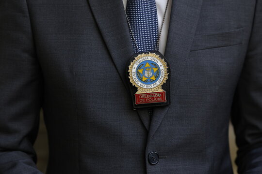 Police Station, identification badge for a Civil Police delegate. Rio de Janeiro police chief officer symbol - Rio de Janeiro, Brazil 04 March 2026
