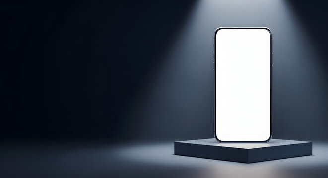 Smartphone stands center stage under focused spotlight