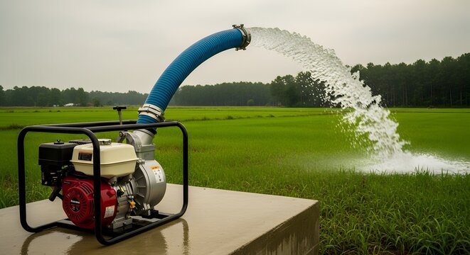Water pump in action irrigation and fluid transfer in a rural setting