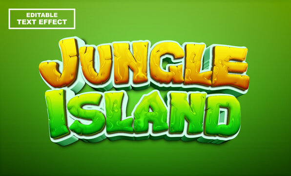 Jungle island text, editable text effect template, 3d bold cartoon yellow and green text style