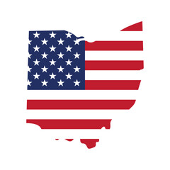 Fototapeta premium Ohio map silhouette with American flag