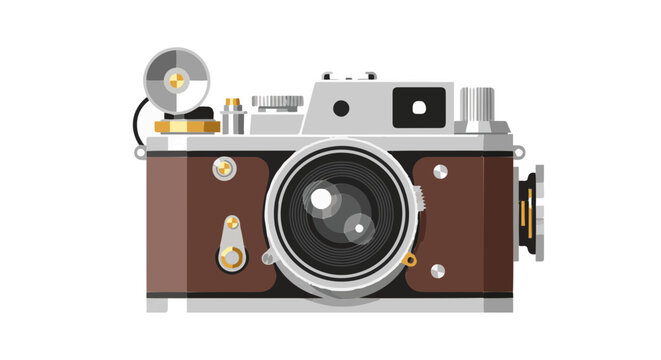Vintage camera with flash and record player on white background illustration