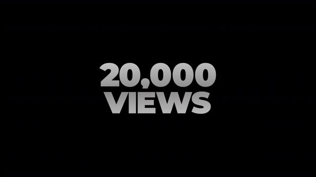 20k views counting number social media on transparent background. counter number views social media increasing to 20 thousands. motion text 4k video with alpha channel