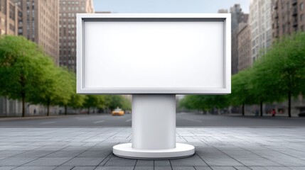 Fototapeta premium Blank Outdoor Advertising Billboard Located in a City Street Surrounded by Green Trees and Urban Buildings Ideal for Custom Marketing Campaigns