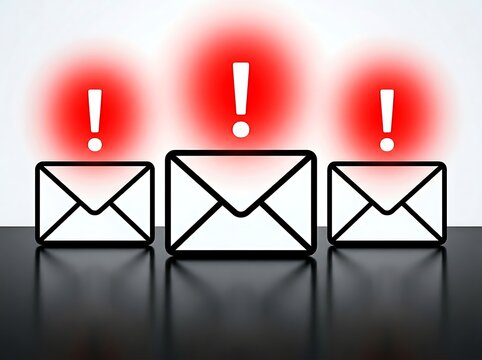 Three email icons with red warning alerts above