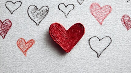Fototapeta premium Celebrate love on Valentine's Day with a heart drawing and painted heart on a clean white background showcasing joy and connection