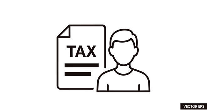 Minimalist tax payer line icon, individual person with financial document vector, taxpayer accounting and personal finance concept illustration