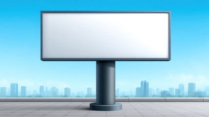 Fototapeta premium Blank Billboard in Urban Setting with Clear Blue Sky and City Skyline View, Perfect for Advertising and Promotional Campaigns