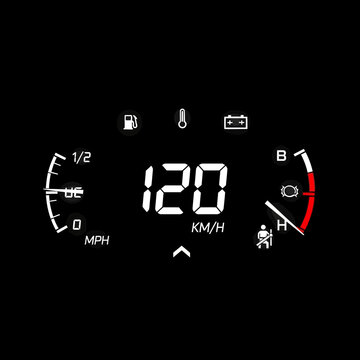 Speedometer display with kilometer per hour.