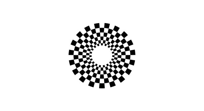 Optical illusion of a checkered pattern in a circular design.