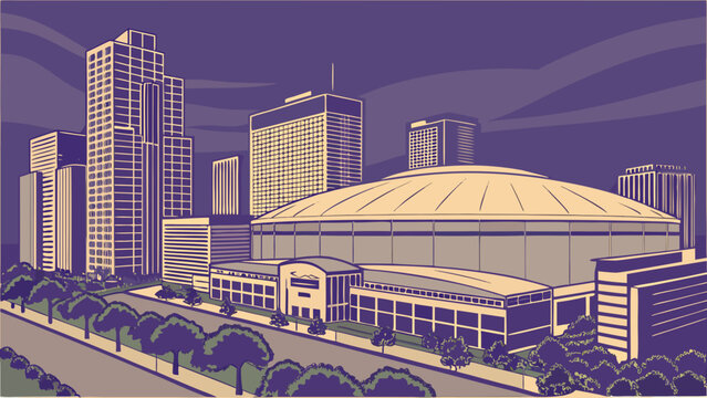 Houston Texas City Skyline with Astrodome Vector Illustration