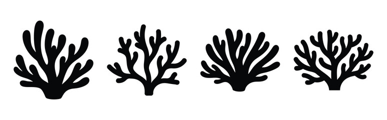 Fototapeta premium coral silhouette simple icon set, black color and white background