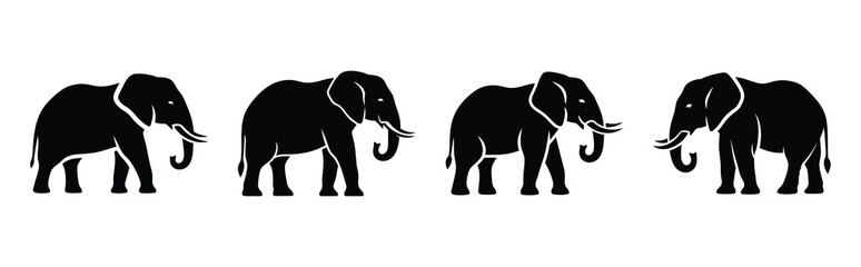 Obraz premium elephant silhouette simple icon set, black color and white background