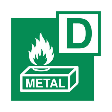 Fire Class D Icon Vector for Metal Fires, Flammable Metal Fire Safety Symbol for Extinguisher Use, Industrial and Workplace Fire Safety Signage for Hazard Compliance