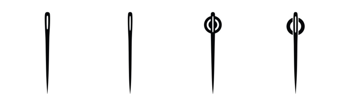 needle silhouette simple icon set, black color and white background