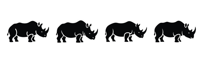 rhino silhouette simple icon set, black color and white background © SreeBinodiny