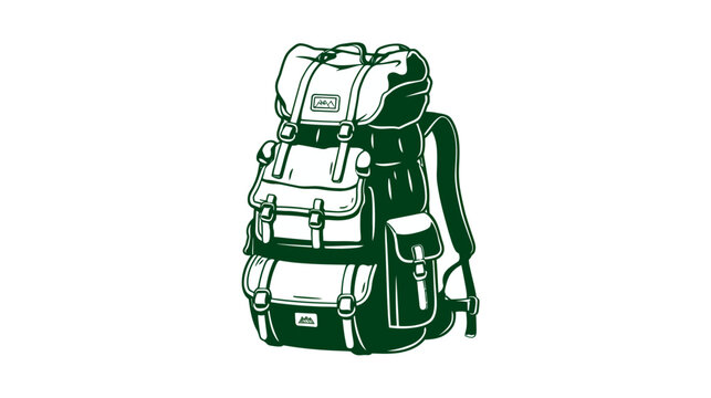Green backpack illustration on white background for travel and adventure concepts