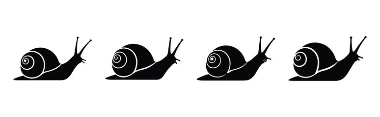 snail silhouette simple icon set, black color and white background © SreeBinodiny