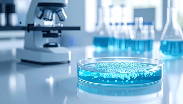 Microbiologist studying Escherichia coli in a laboratory setting using a microscope